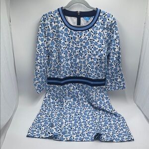 Draper James Persley Ponte Blue Magnolia Vines Floral Print Dress Size Large